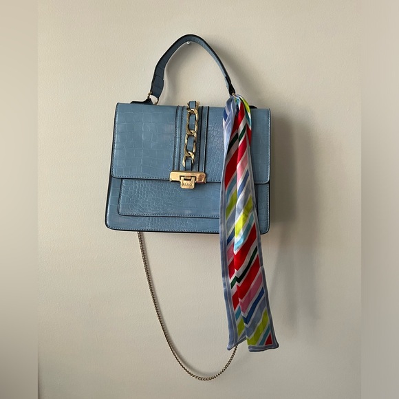 Aldo Glenda Crocodile Embossed Light Blue Shoulder Bag - Picture 2 of 7